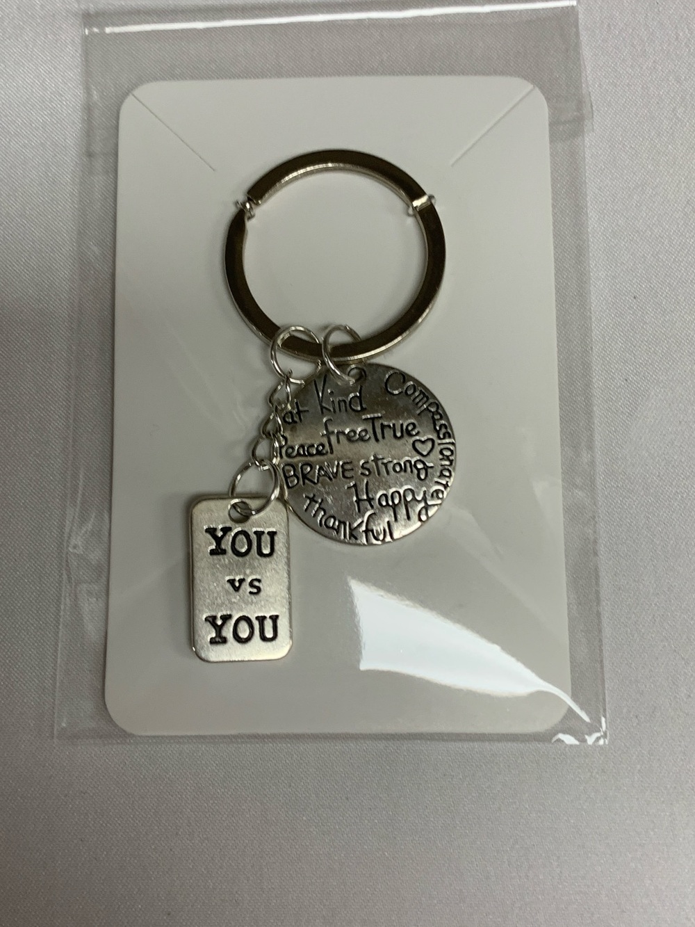 Silver 'YOU vs YOU' Inspirational Keychain